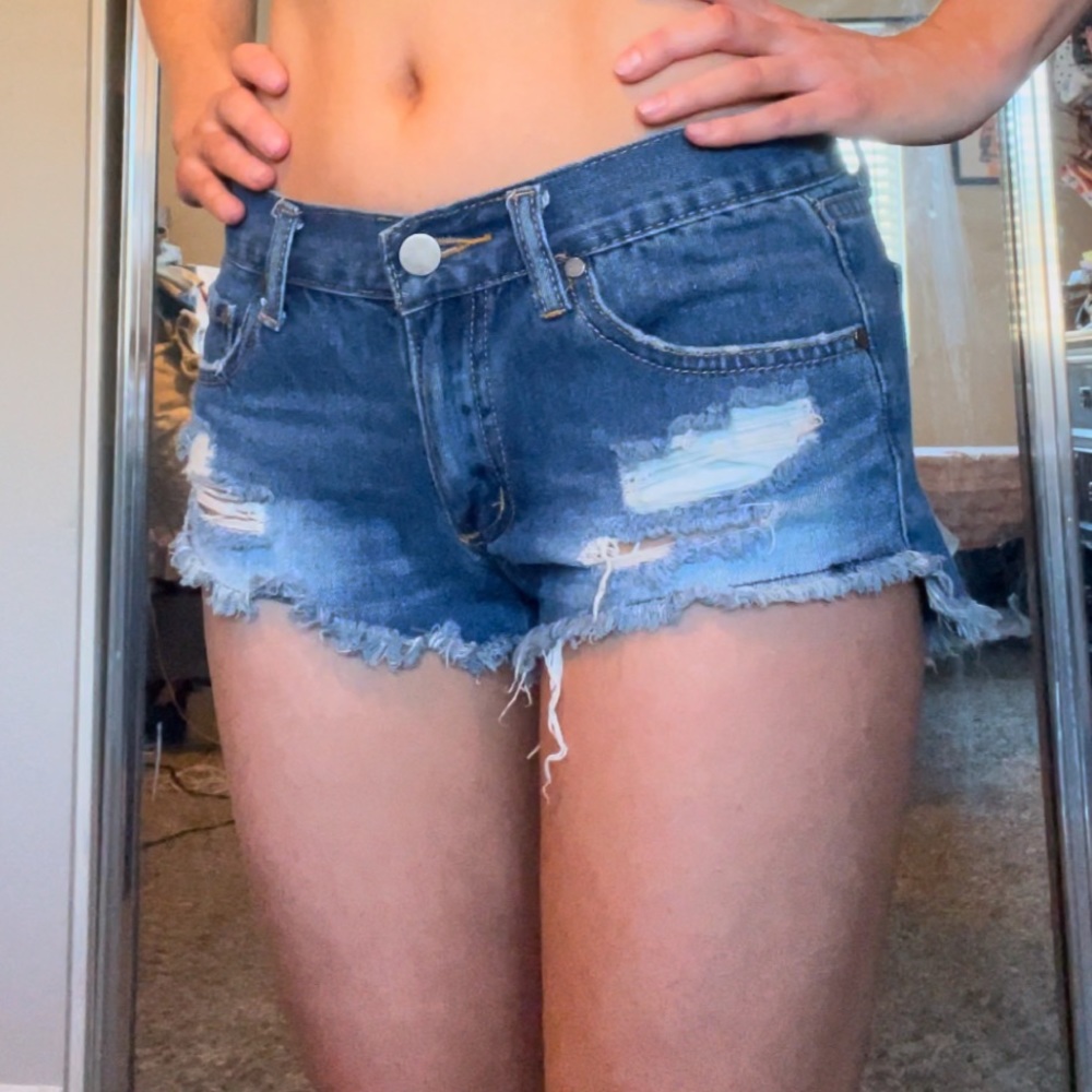 Blue cut off shorts!